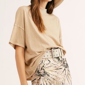 WE THE FREE Fearless Tee | Slouchy Mock Neck Vintage Washed Short Sleeve Top - L